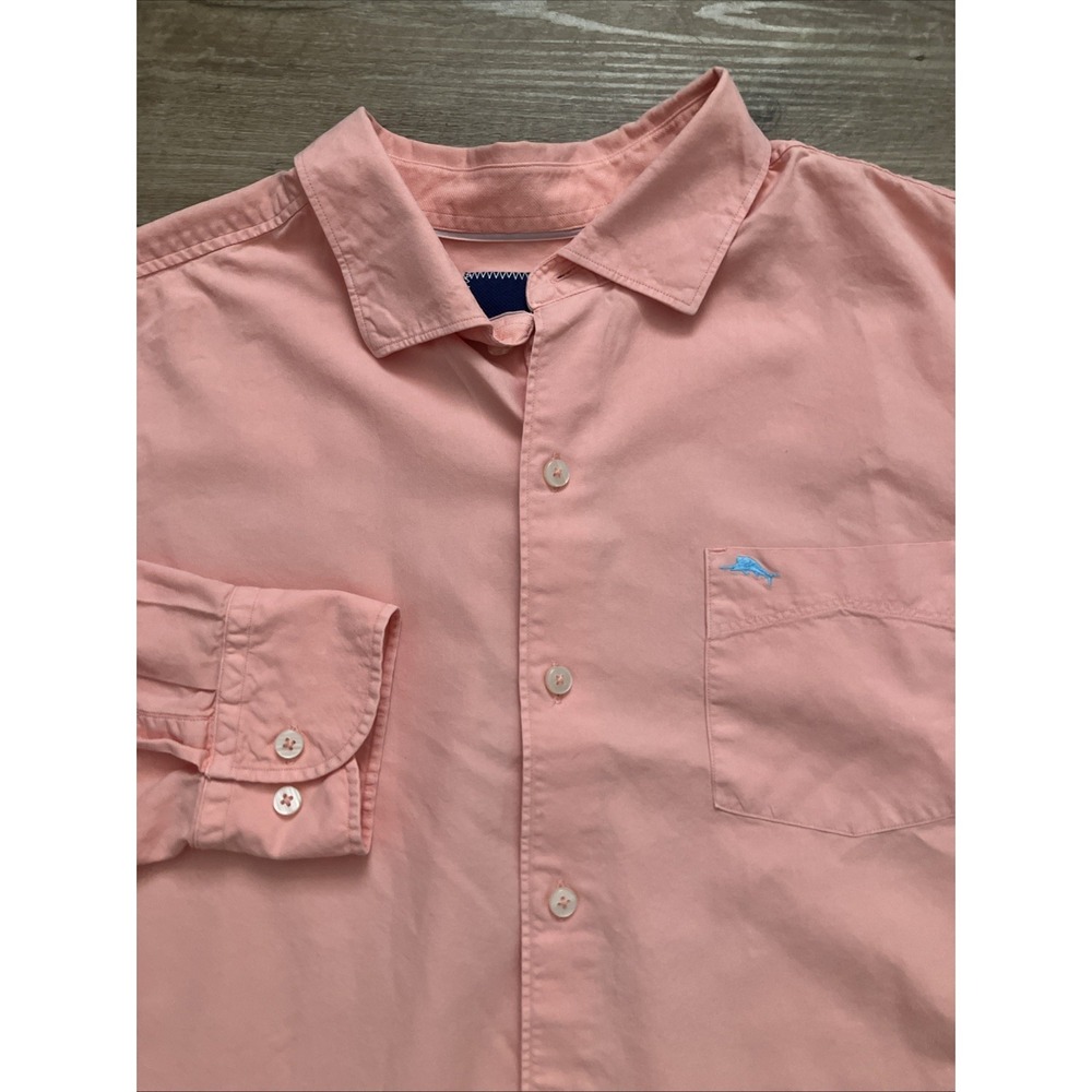 Men's Tommy Bahama Hawaiian Button Downβ Shirt Size Large Silk Blend Peach Logo